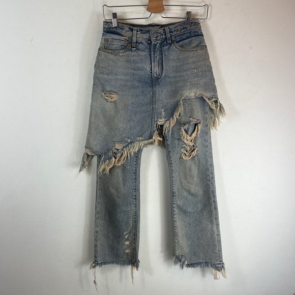 R13 Double Classic Shredded Jeans Leyton Blue Size 25 - Picture 5 of 14